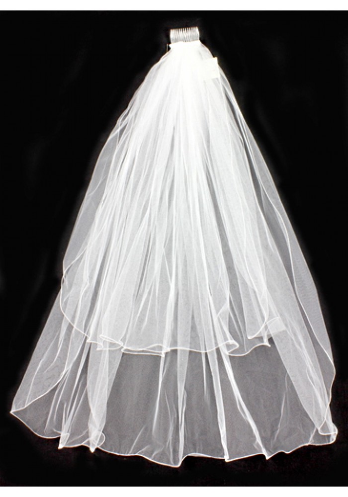 Veil - Plain Tulle - Double Layer with Zig-zag Hem Stitches  - 25" - VL-8901-25-WT