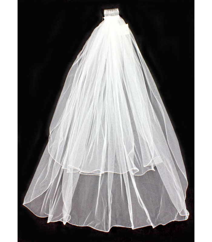 Veil - Plain Tulle - Double Layer with Zig-zag Hem Stitches  - 47" - VL-8901-47-WT