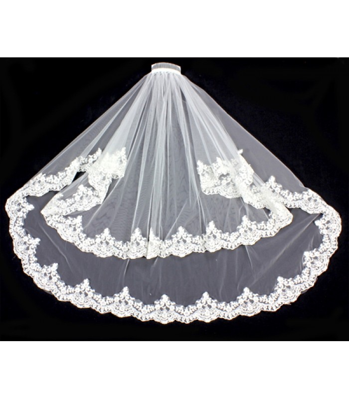 Veil - Double Layer - Sequined Lace Hem - 36" - VL-V1091IV