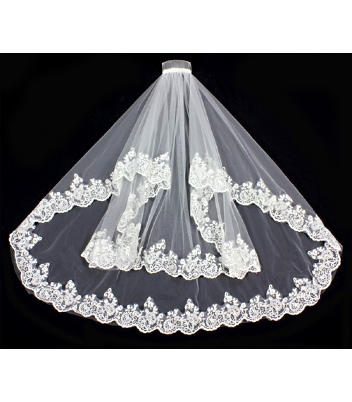 Veil - Double Layer - Lace Hem - 36" - VL-V1093IV