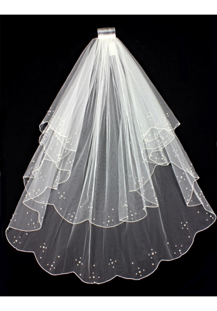 Veil - Pearl Embellishment - Multiple Layers with Finished Hem - 38" - VL-V119IV