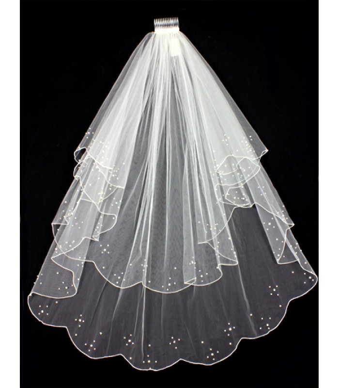 Veil - Pearl Embellishment - Multiple Layers with Finished Hem - 38" - VL-V119IV