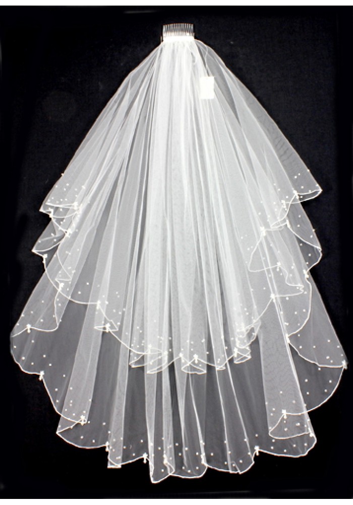 Veil - Pearl Embellishment - Multiple Layers with Finished Hem - 40" - VL-V127IV