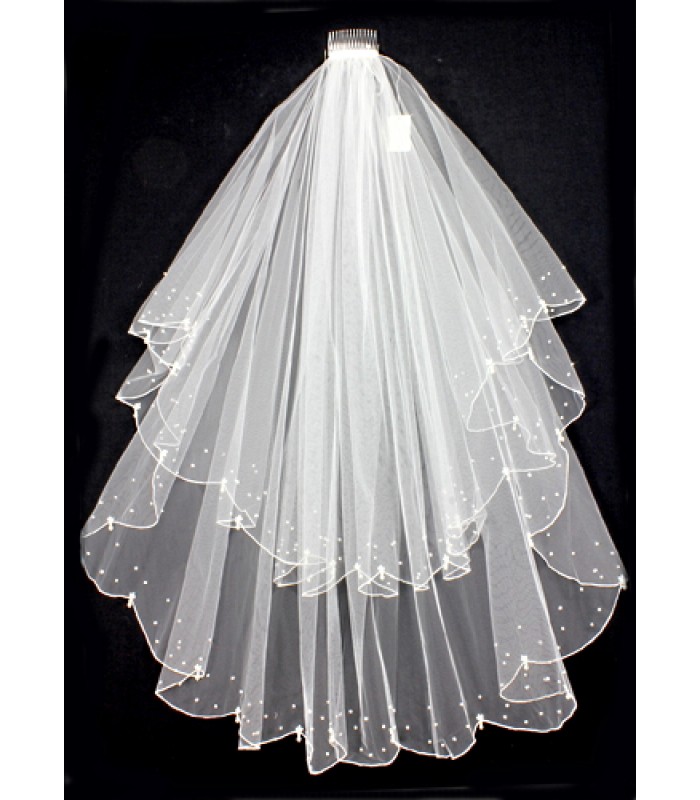 Veil - Pearl Embellishment - Multiple Layers with Finished Hem - 40" - VL-V127IV