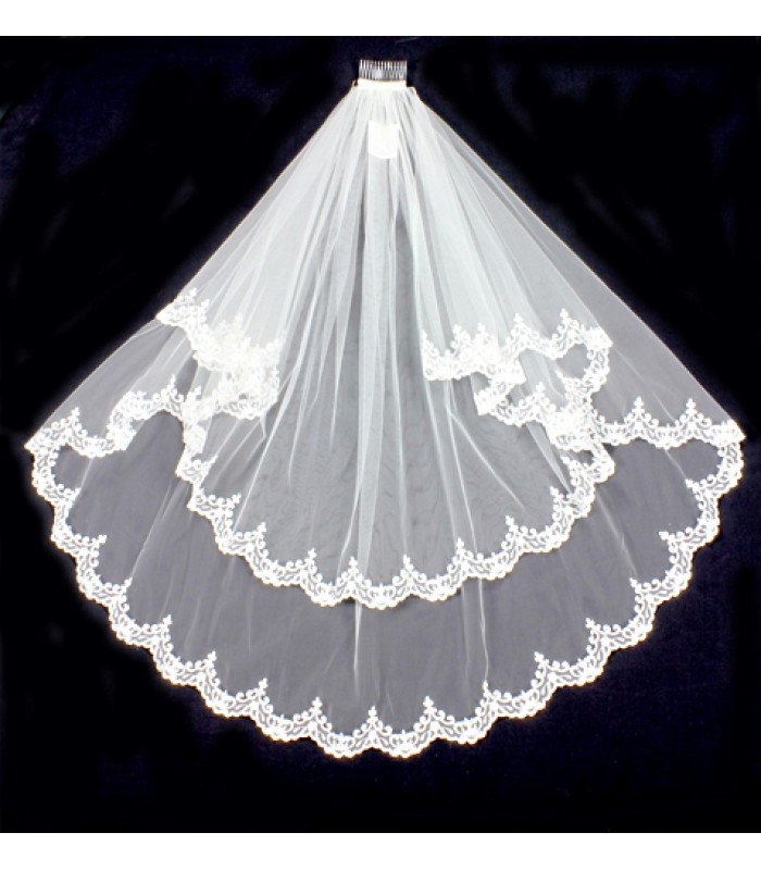 Veil - Lace Trim - Multi layers - 40" - VL-V50181IV