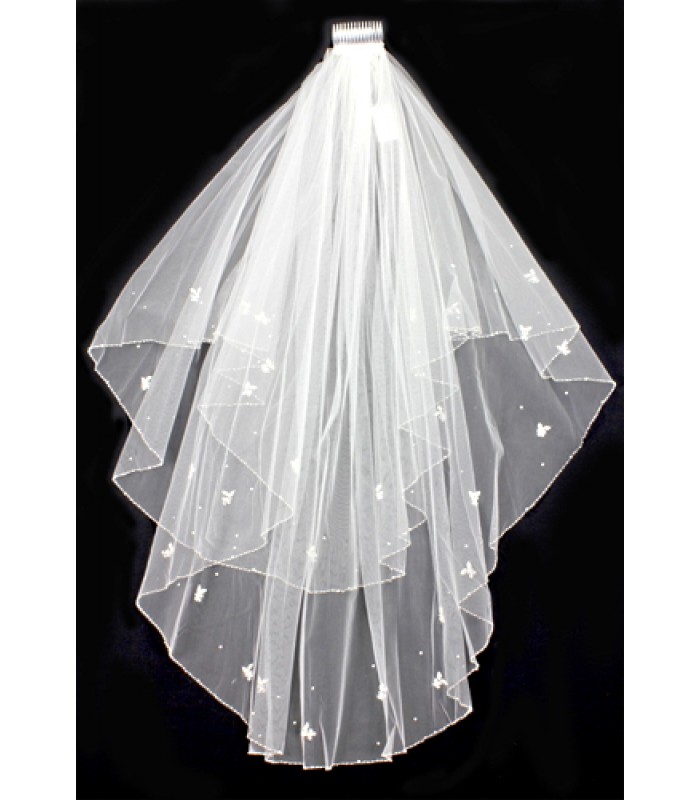 Veil - Pipe beaded trim w/rhinestone essence  - 39" - VL-V50186IV