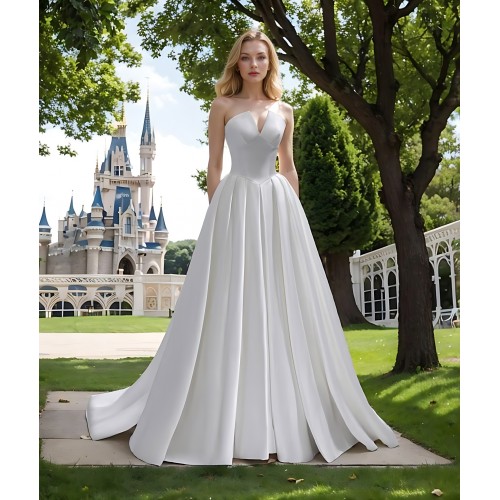 Wedding Dress - Princess Crepe Ball Gown with Waspie Drop Waist and Box Pleated Skirt - BLC-B1004