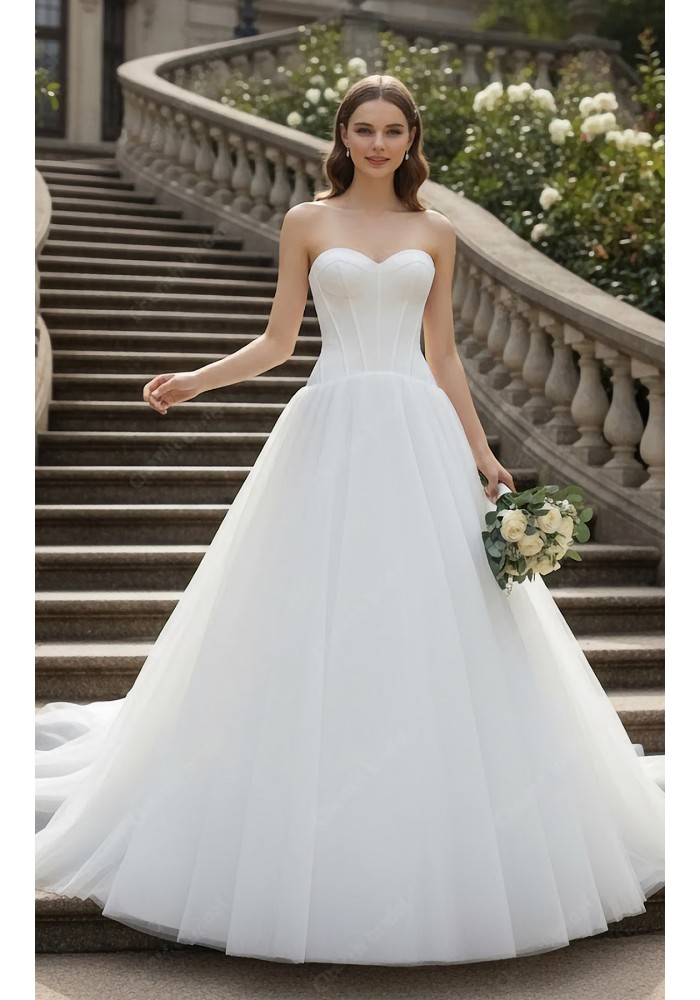 "Ethereal Romance" Strapless Sweetheart Tulle Ball Gown with Crepe Corset Bodice - BLC-BC2501A