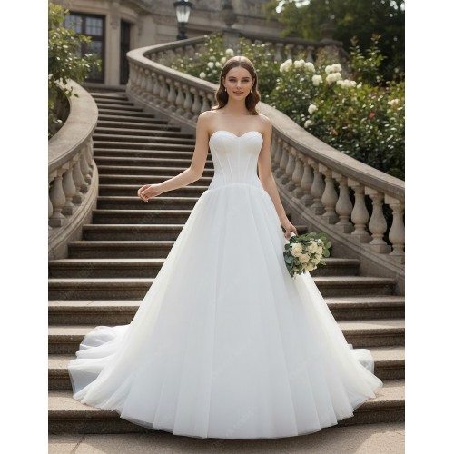 "Ethereal Romance" Strapless Sweetheart Tulle Ball Gown with Crepe Corset Bodice - BLC-BC2501A