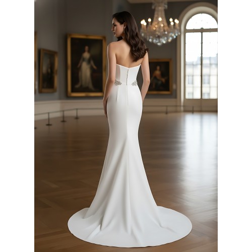 Wedding Dress - Crepe Fitted and Flare with Decorative Rhinestone Side Belts - BLC-F1007