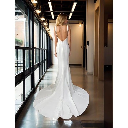 Wedding Dress - Crepe Fitted and Flare with Cowl Neckline - BLC-F2013