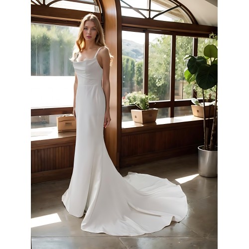 Wedding Dress - Crepe Fitted and Flare with Cowl Neckline - BLC-F2013