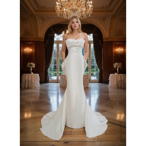 Wedding Dress - Crepe Sheath with Twisted Bust and Detachable Large Bow - BLC-S1005