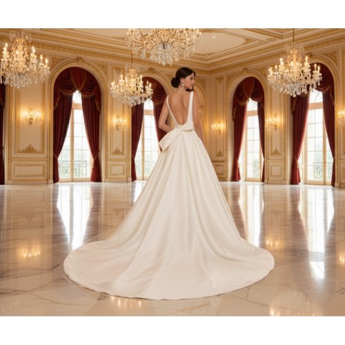 Elegant Square Neck Satin A-Line Gown - BLL-A32358