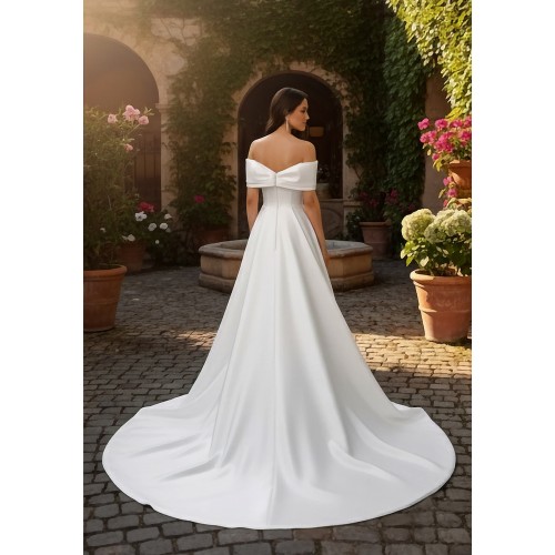 Modern Off-the-Shoulder Satin A-Line Gown with Slit - BLL-A54638