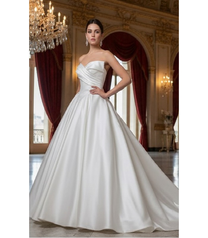 Timeless Strapless Satin Ball Gown with Ruched Bodice - BLL-B14829