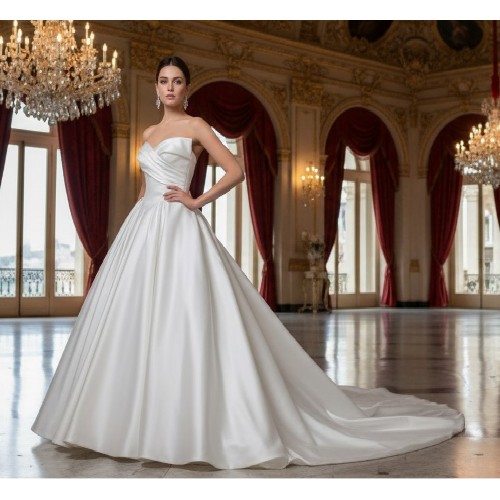 Timeless Strapless Satin Ball Gown with Ruched Bodice - BLL-B14829