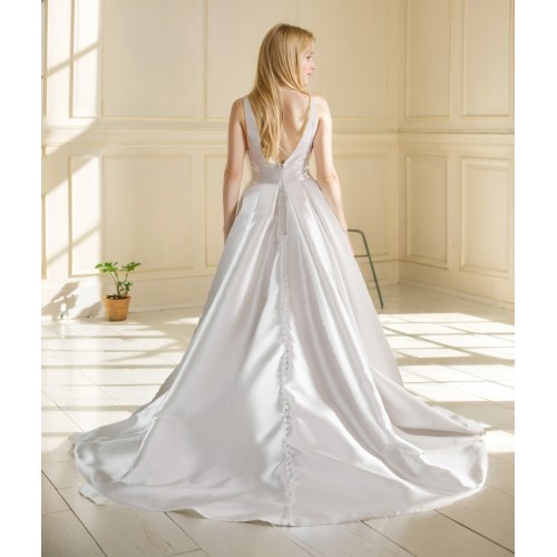 Wedding Dress - Satin Empire Waist Line Ball Gown with Slit Skirt - BLL-B3002