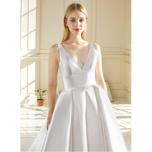 Wedding Dress - Satin Empire Waist Line Ball Gown with Slit Skirt - BLL-B3002