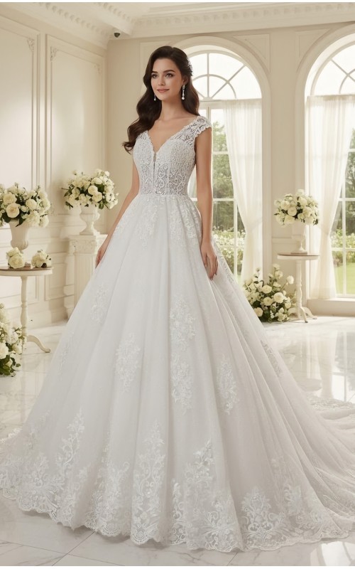 Heavy Lace Appliques Tulle Ball Gown - BLL-B34558