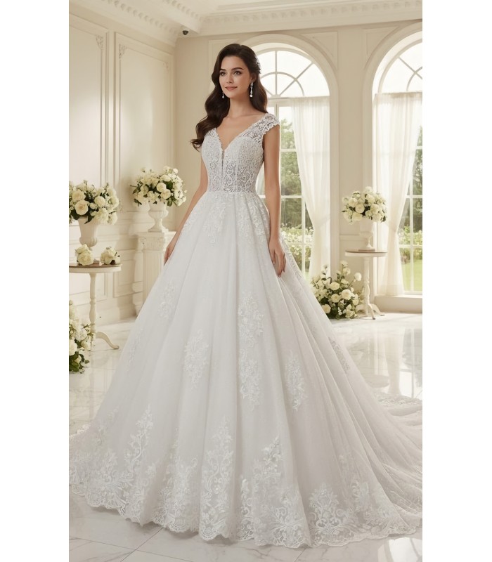 Heavy Lace Appliques Tulle Ball Gown - BLL-B34558