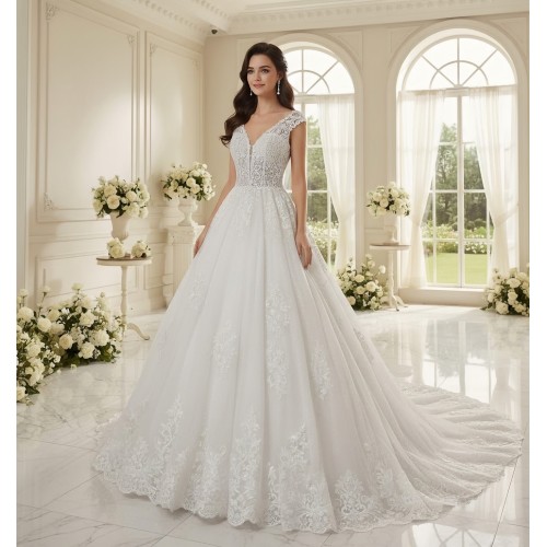 Heavy Lace Appliques Tulle Ball Gown - BLL-B34558