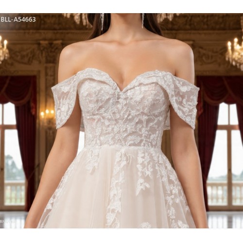 Off-Shoulder Lace & Tulle Ballgown Wedding Dress -  BLL-B54663