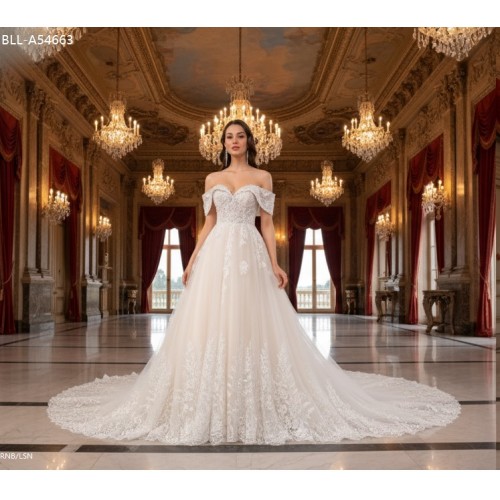 Off-Shoulder Lace & Tulle Ballgown Wedding Dress -  BLL-B54663