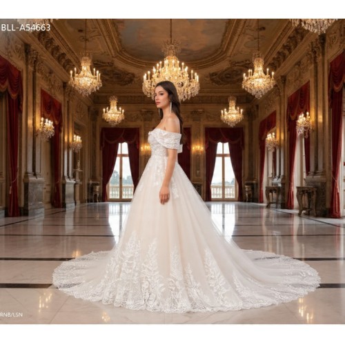Off-Shoulder Lace & Tulle Ballgown Wedding Dress -  BLL-B54663