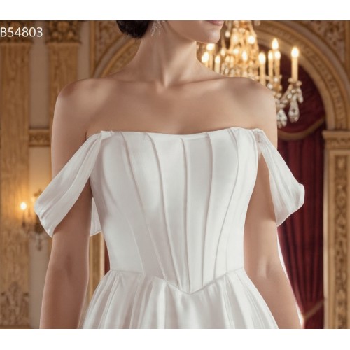 Elegant Off-the-Shoulder Satin Ball Gown with Structured Bodice - BLL-B54803