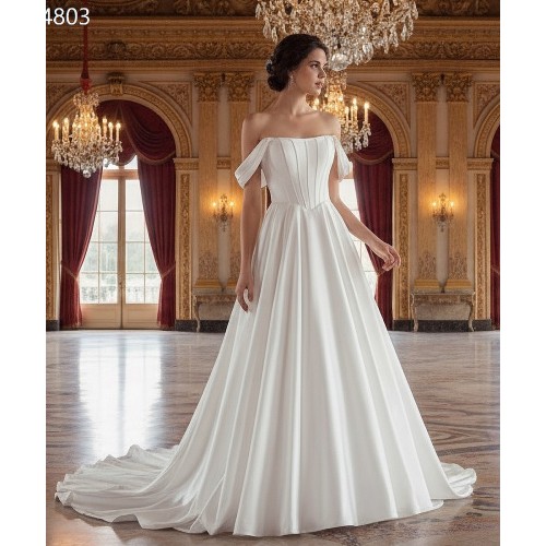 Elegant Off-the-Shoulder Satin Ball Gown with Structured Bodice - BLL-B54803