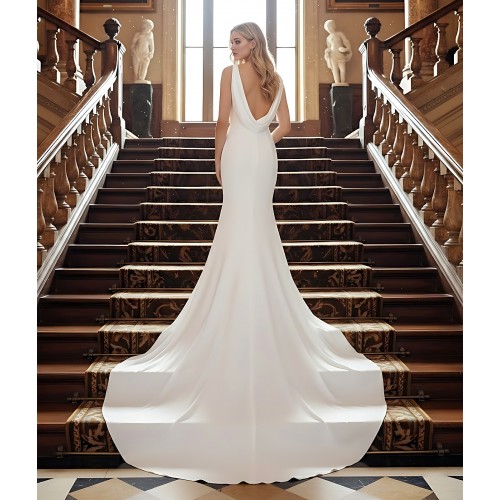 Wedding Dress - Crepe Fit and Flare with Bustier Waist Line and Drapery Backline- BLL-F3005