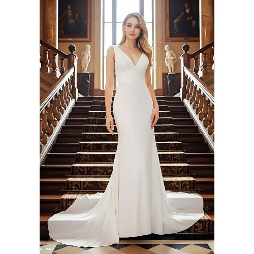 Wedding Dress - Crepe Fit and Flare with Bustier Waist Line and Drapery Backline- BLL-F3005