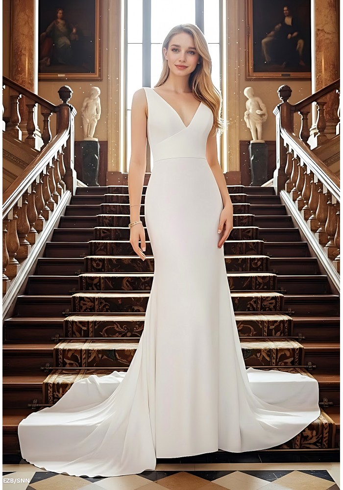 Wedding Dress - Crepe Fit and Flare with Bustier Waist Line and Drapery Backline- BLL-F3005