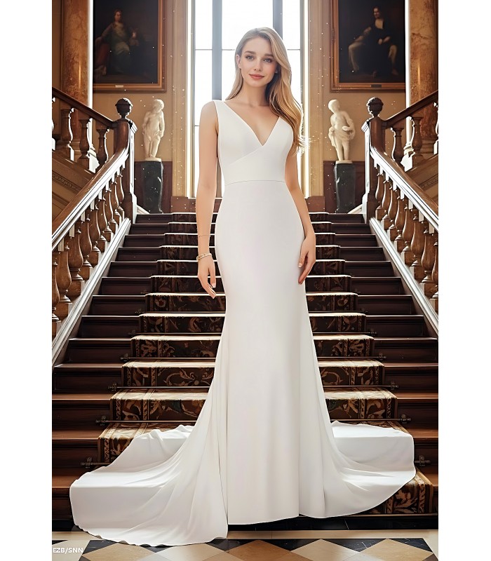 Wedding Dress - Crepe Fit and Flare with Bustier Waist Line and Drapery Backline- BLL-F3005