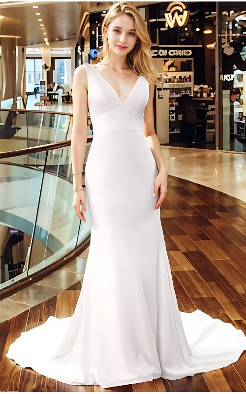 Wedding Dress - Crepe Fitted and Flair  with Bustier Waist Line and Drapery Backline- BLL-F3005