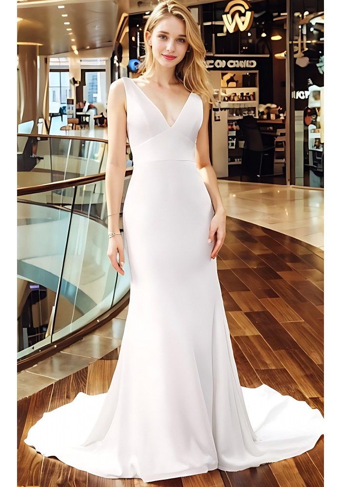 Wedding Dress - Crepe Fitted and Flair  with Bustier Waist Line and Drapery Backline- BLL-F3005