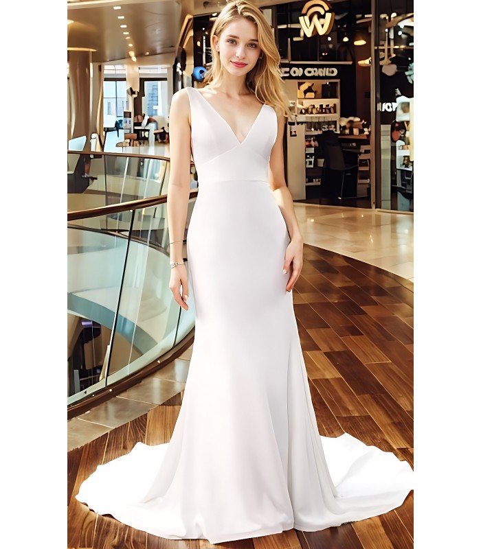 Wedding Dress - Crepe Fitted and Flair  with Bustier Waist Line and Drapery Backline- BLL-F3005