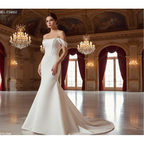 Structured Satin Off-the-Shoulder Mermaid Gown with Corset Bodice - BLL-F54802