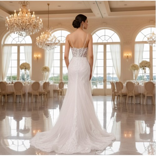 Lace and Tulle Mermaid with Illusion Corset Bodice - BLL-M24726