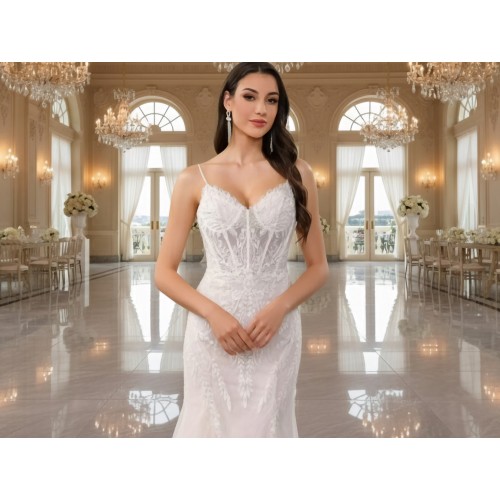 Lace and Tulle Mermaid with Illusion Corset Bodice - BLL-M24726