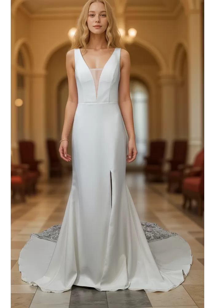 Fitted and Flare Crepe Wedding Dress - CB-F3001-A