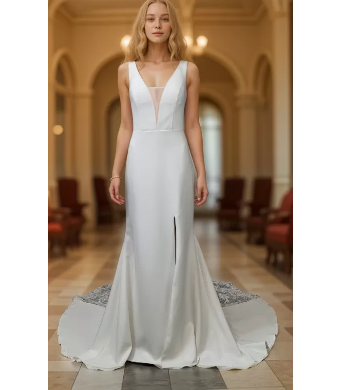 Fitted and Flare Crepe Wedding Dress - CB-F3001-A