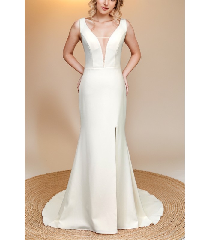 Fitted and Flare Crepe Wedding Dress - CB-F3001-A