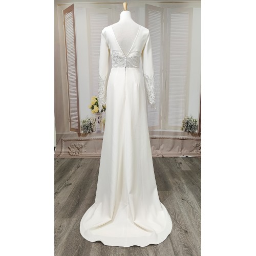 Fitted and Flare Crepe Long Sleeves  Wedding Dress - CB-F6001-A