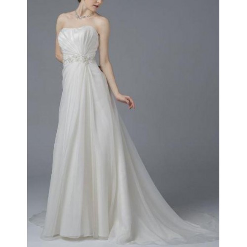 A-line Boat Neckline Organza Sleeveless Wedding Dress - LV-0001OM