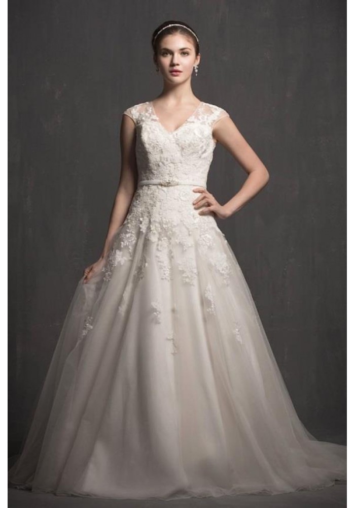 A-line V shape Tank Top Wedding Dress - LV-0521OM