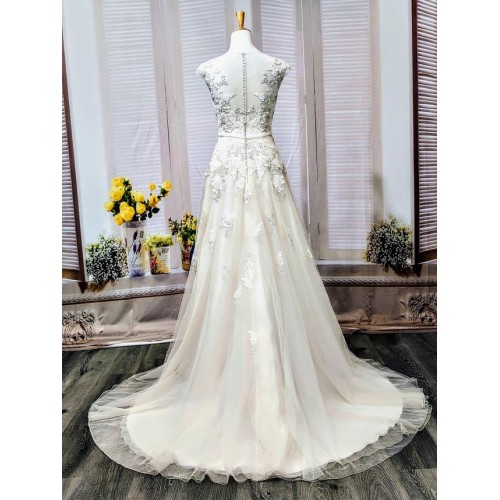 A-line V shape Tank Top Wedding Dress - LV-0521OM