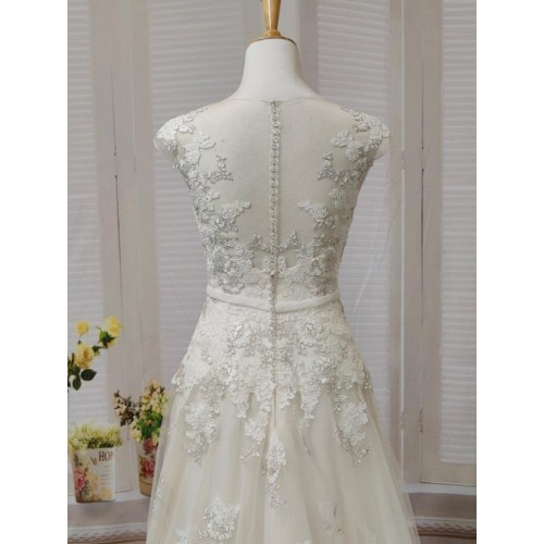 A-line V shape Tank Top Wedding Dress - LV-0521OM