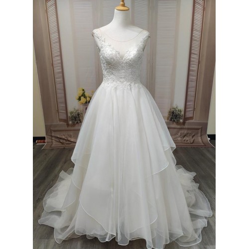 Ball Gown V-neck with Delicate Lace Appliqué Straps Wedding Dress -  LV-1798OM